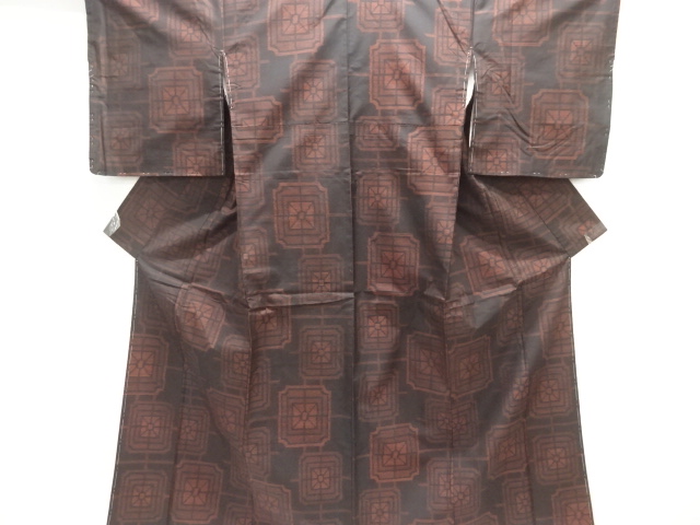 JAPANESE KIMONO / DORO OSHIMA TSUMUGI / WOVEN GEOMETRIC
